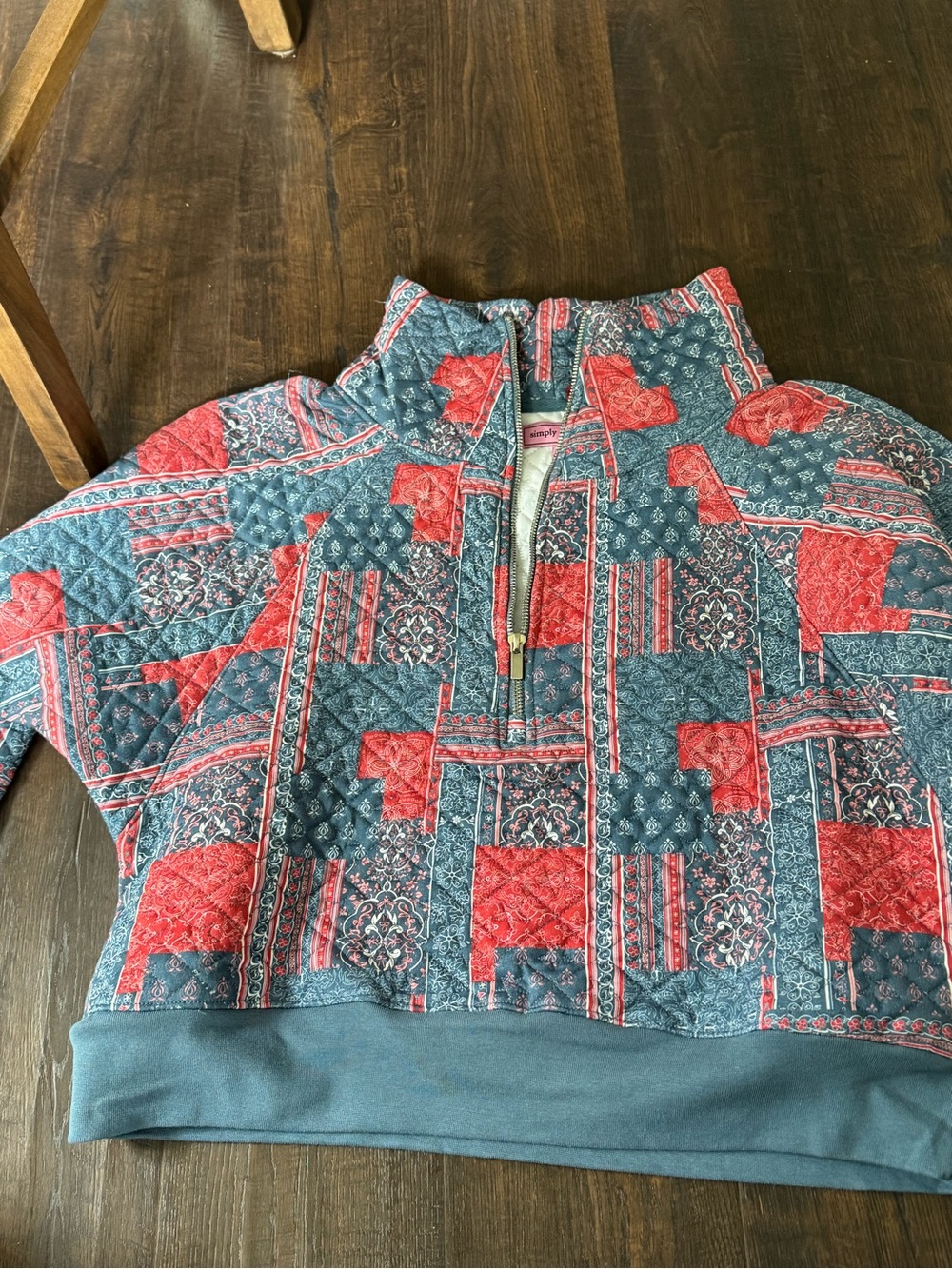 Simply Southern Quilted Patchwork Half-Zip in Teal & Red